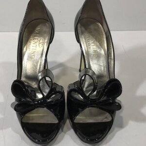 Women’s Valentino Garavani Bow D’Orsay Black Patent Leather Heels Size 37.5